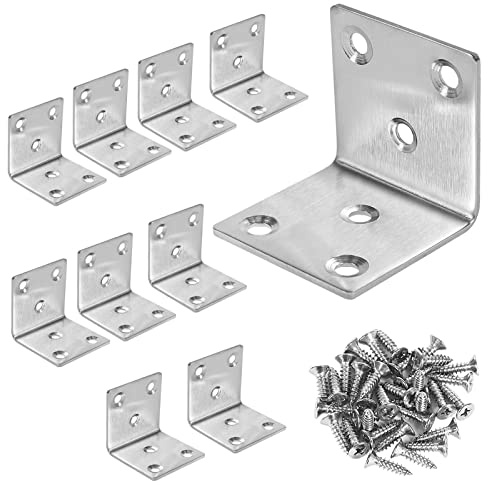 Metallwinkel 50x50 mm, Winkelverbinder Edelstahl 90 Grad L Klammern Eckwinkel Mit Schraube für Möbel Tabelle Stuhl Bücherregal Schränke Wandbefestigung Anbau, Kippsicherung (10 Stück)