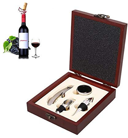 Cavatappi per Vino Kit apribottiglie Set, Cavatappi da Sommelier, Cameriere Apri Bottiglia Accessori del Vino,Confezione Regalo in legno,Tappo per vino/Anello del vino/Versatore