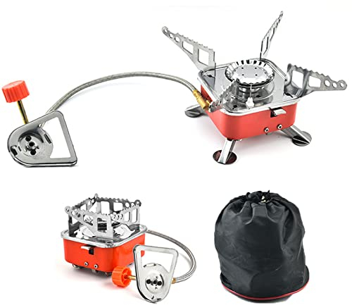 Pórtatil Mini de Gas Estufa Plegable Pequeño Hornillo de Gas Portátil y Compacto Potencia Acero Inoxidable para Acampada Exterior Cocina con Bolsa para Guardar,Orange,0.34kg/0.74lbs