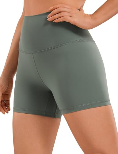 CRZ YOGA Naked Feeling Cykelshorts för kvinnor, hög midja, 7,6 cm (3 tum) innerbenslängd, för yoga, träning och löpning, gråsage, M
