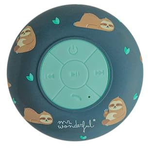 Mr Wonderful - Enceinte de Douche Bluetooth avec Ventouse, étanche IPX4, Haut-Parleur pour Douche et Piscine avec Son Puissant en stéréo 360° et Bluetooth 5.0, Design Original de Paresseux.