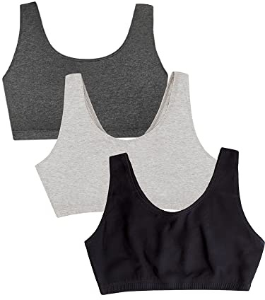 Fruit of the Loom Built Up Tank Style sport-BH för kvinnor (3-pack), Svart/Heather grå/kolfiber, 34