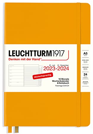 LEUCHTTURM1917 367687 Wochenkalender & Notizbuch Medium (A5) 2024, 18 Monate, Rising Sun, Deutsch