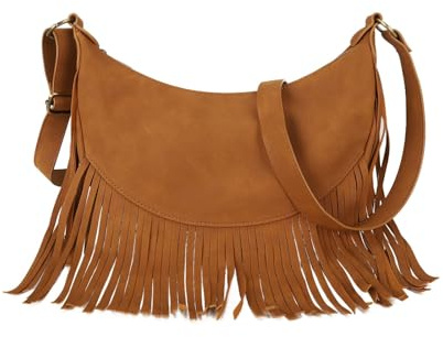GLITZALL Boho Fringe Purse Small Crossbody Hobo Bags for Women Vegan Suede Western Country Purse