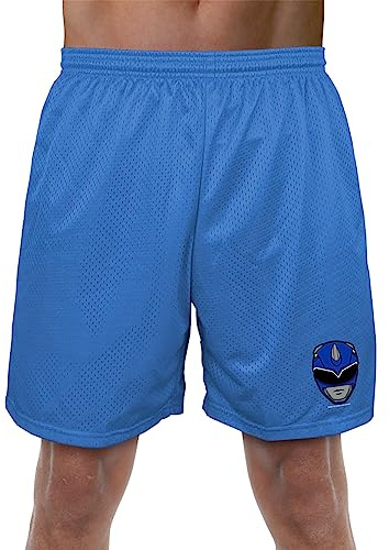 Popfunk Power Rangers Blue Ranger Helmet Mens Lined Mesh Shorts, Royal, 2X-Large