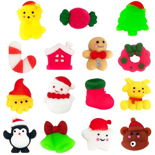 POPOYU 15 pezzi Natale Antistress Assortiti Squishy,Squeeze Toys Squishy Giocattoli per Bambini,Kawaii Mini Mochi Natale da Spremere Squishies per Bambini Regalini Festa Xmas Party Bags Fillers