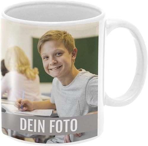 Tasse individuell gestalten | personalisierbar | mit eigenem Foto bedrucken | Fototasse aus Keramik | Motivtasse | Werbetasse | Firmentasse mit Logo | Innen & Henkel Weiß