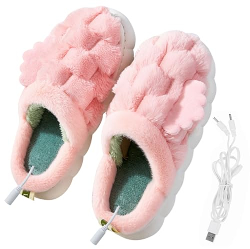 Yanmucy Pantoufles Chausson Chauffantes USB Pantoufles unisexes Chauffe-pieds en peluche pour femmes avec ailes électrique Pantoufles chauffantes pour femmes Chauffe-pieds pour hommes (290cm, Rose)