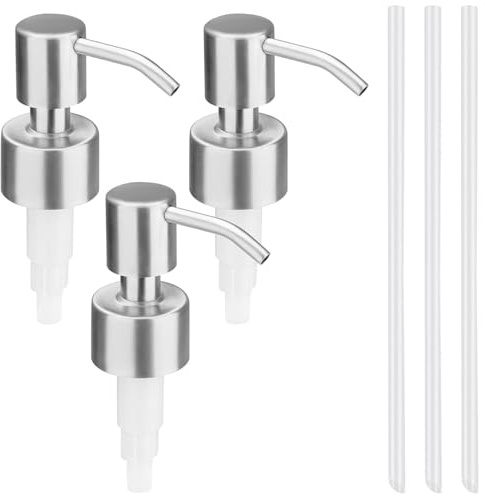 Pizsieat 3 Pezzi Pompa di Ricambio per Dispenser di Sapone in Acciaio Inox con 3 Tubi per Bottiglia di Filettatura 26,5-27,5 mm (Argento)