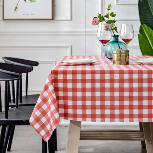 XQSSB Tischdekoration Eckig Wasserdicht Tischtuch Verschleißfest und Langlebig Tischwäsche Pflegeleicht Garten Zimmer Tischdekoration Rot 140 × 220cm