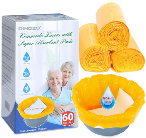 RINOZO Lot de 60 doublures de chaise percée avec coussinets super absorbants pour lit de chevet, sacs à déchets jetables universels pour chaise de toilette standard