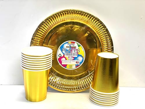 Professional Class- Voted No.1 for Quality Set di 30 piatti e bicchieri di carta dorati, usa e getta, piatti di carta dorata da 22,9 cm e bicchieri di carta dorata per feste (255 g)
