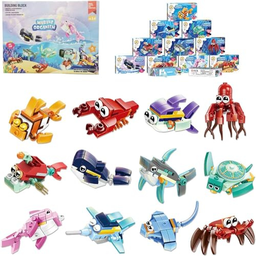 Afufu Party Bag Fillers for Kids 4+, 12 Animal Blocks Building Sets School Rewards Classroom Prize Supplies Class Gifts, Valentines Birthday Christmas Favors Goodie Bags Stuffers