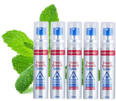 5 x Fresh Breath Spray Cool Mint Flavour Antibacterial Mouth Spray 25ml