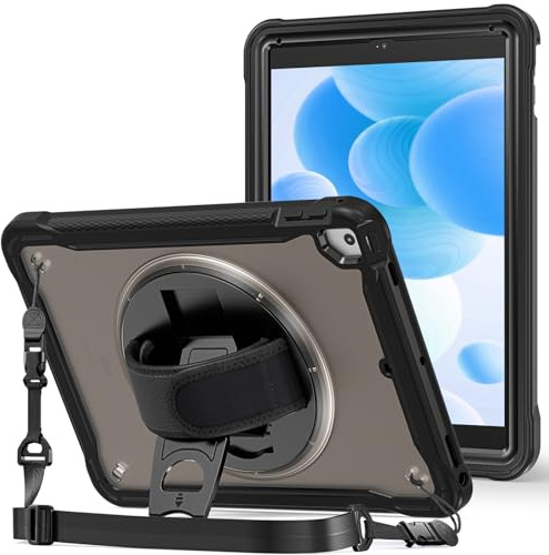 ProCase Hülle für iPad 9,7 Zoll 5th 6th Gen（2017/2018）/iPad Air 2 / iPad Air, Schutzhülle mit 360 Grad Drehbarer Handschlaufe Ständer, Stoßfest Robust Case Hybrid Cover für iPad 9,7 -Schwarz