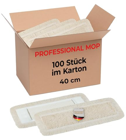 Thometzki Wischmopp - Vorratspack mit 100 Stück Bodenwischer - Hochwertiges Bulk-Mop-Set für professionelle Reinigung, Effiziente Sauberkeit im Großpack, Wischmop-Bezug beige (40 cm)