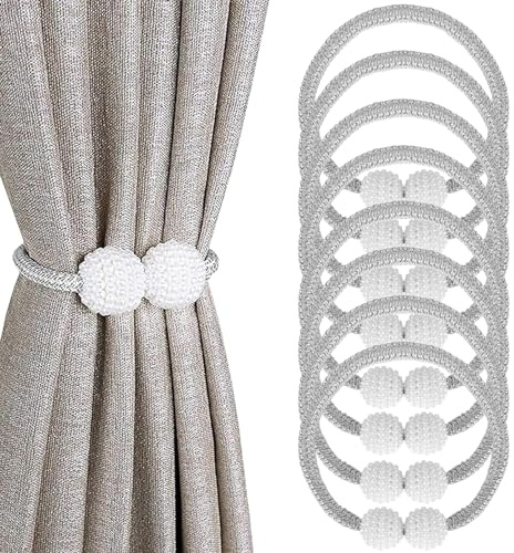 Oenothera 6 Stücke Vorhang Raffhalter (Grau) | Magnetische Vorhang Raffhalter mit Perlen, Vorhang Seil Schnallen für Zuhause, Büro, Hotel Fenster Dekoration