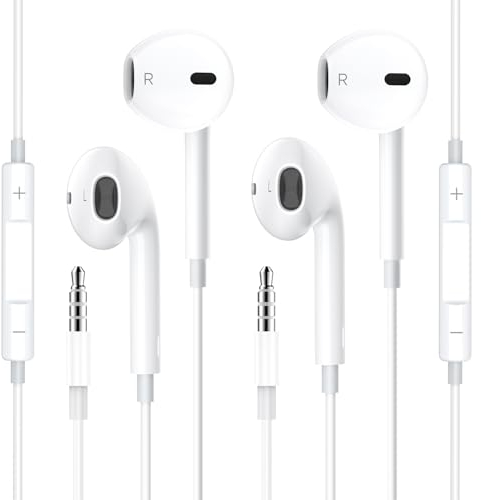 2er-Pack Kopfhörer mit Kabel, In-Ear-Kopfhörer mit Mikrofon und Lautstärkeregler, HiFi-Stereo-Ohrhörer mit Geräuschisolierung und universellem 3,5-mm-Stecker für Samsung, iPhone, iPod, PC, Laptop usw.