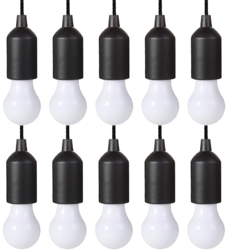 Pocketman LED Pull Cord Light Bulb, Black LED Bulb Light Hanging Pull Cord Lamp Battery Operated, Portable Night Light for Party, Weddings, Festivals Lighting, Camping, Room Decoration