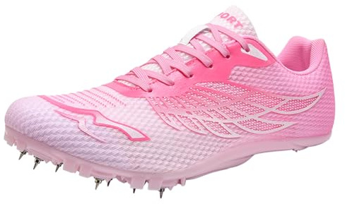 ZHENSI Zapatillas con Clavos Atletismo Zapatillas De Salto De Velocidad para Hombres Mujeres Y Niños Zapatillas para Correr Ligeras para Carreras,Rosado,37 EU