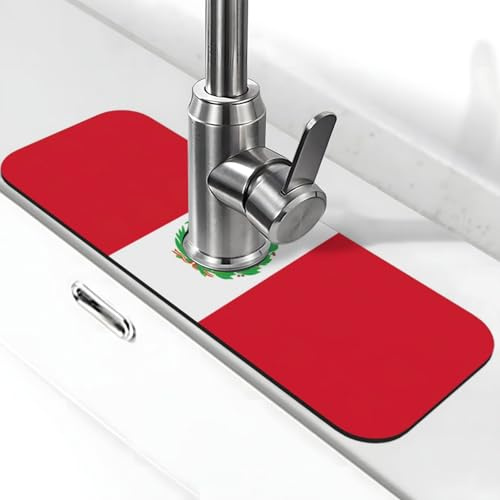 Tapis de séchage absorbant pour robinet de cuisine, comptoirs Motif drapeau du Pérou
