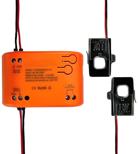 WiFi Smart Power Meter with 2pcs 80A Current Transformer Clamp,Tuya app 2-Way Bilateral Monitor Real Time KWh Eenrgy Electricity Voltage Statistics.