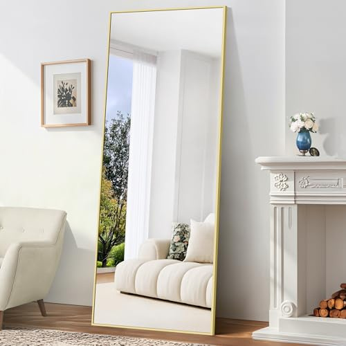 BONEWEI Ganzkörperspiegel 179 x 65 cm, Rechteckiger Standspiegel mit Gold Aluminiumrahmen, Groß Wandspiegel Bodenspiegel für Schlafzimmer, Eingangsbereich, Flur, Heimdekorationn