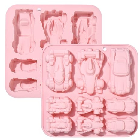 Stiesy Auto-Silikonformen mit 9 Mulden, wiederverwendbar, 3D-Autoform, Fondant-Kuchenform, Fahrzeug-Schokoladenformen für DIY, Süßigkeiten, Backen, Eis, Pudding, Seife, kreatives Handwerk, 2 Stück