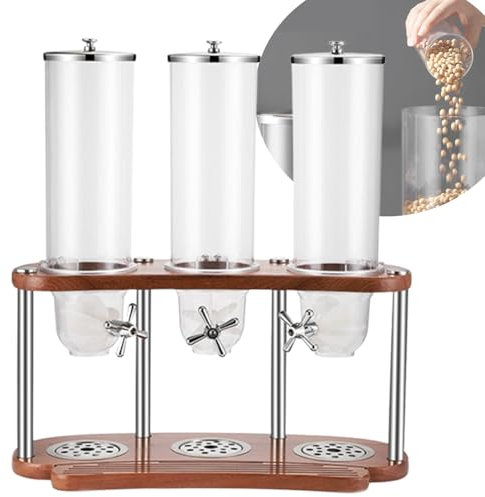 Triple Cereal Dispenser, Kitchen Storage Dispenser, Dry Food Dispenser Control Storage Container, for Cornflakes, Candy, Nuts, Beans, Oatmeal, Kitchen Storage Dispenser, Classic Dry Food Canister