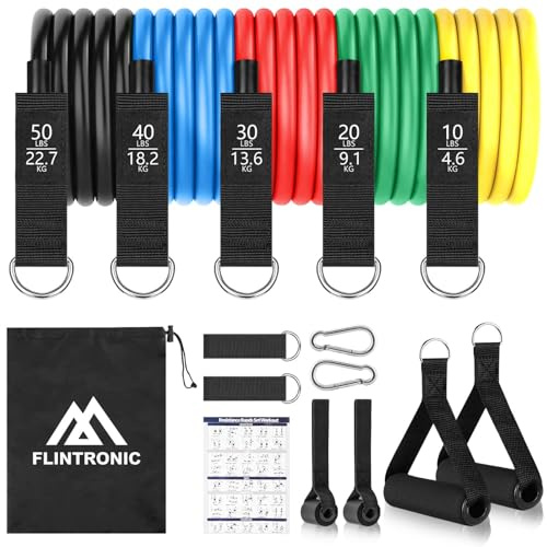 flintronic Resistance Bands Widerstandsbänder Set, 5er Fitnessbänder Expander Tube Bands, Fitnessbänder Resistance Bands Set mit Griff Türankerbefestigung Knöchelriemen für Krafttraining Pilates, C