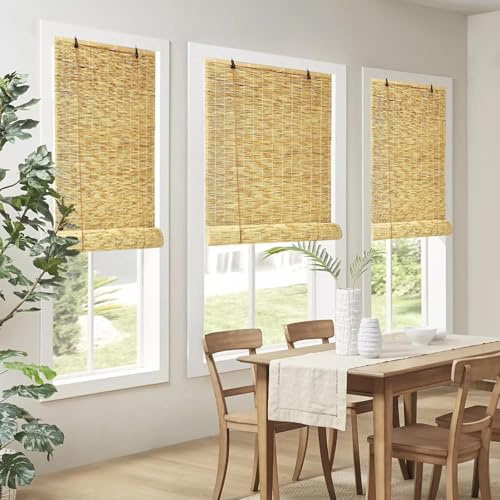Natürlich Bambus Raffrollo 90×200 Durchscheinend Reed Vorhang Rollo 100×200 Sichtschutz Bambusrollo 120×200 Sonnenschutz Balkontrennwand Mit Lifter Anpassbar Für Fenster/Tür/Terrasse/Innen/Außen(Prima