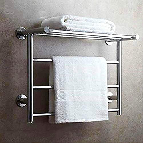 Msuiiixcccc Scaldasalviette riscaldato Scaldasalviette Scaldasalviette Elettrico a Parete in Acciaio Inox 304 con ripiano portasalviette Elettrico Cromato Lucido per Bagno Plugin (Cablaggio)
