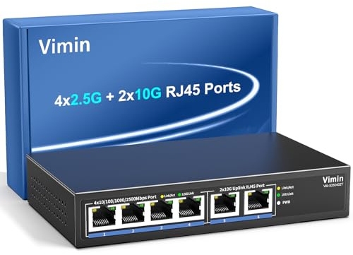 10Gb Unmanaged Switch mit 4*2.5G Base-T Ports, 2*10G RJ45 Ports,4 Port 2.5Gb Netzwerk Switch, 60 Gbit/s Kapazität, Multi-Gigabit-Switch für Desktop-/Wandmontage für NAS, PC, Wireless AP
