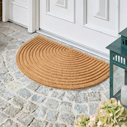 Moderne Kokosfußmatte Haustür - Fußmatte Streifen 60 x 90 cm (Halbkreis) | Coco Shape Fussmatte Innenbereich Türmatte Außen überdacht Kokosfaser natur Kokosmatte strapazierfähig Fußabstreifer Design