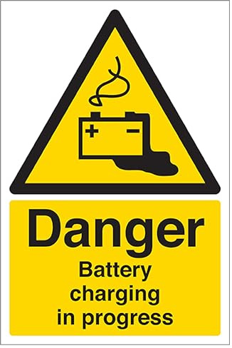 V Safety Danger Battery Charging In Progress - Portrait 150 x 200 mm - Glow In The Dark 1mm Rigid Plastic Safety Sign