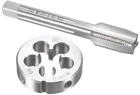 TA-VIGOR Ensemble tarauds et filières métriques M13 x 1 mm, tarauds à vis avec matrice de filetage rond, kit de tarauds et filières robustes pour bricolage, réparation, coupe de filetage externe et