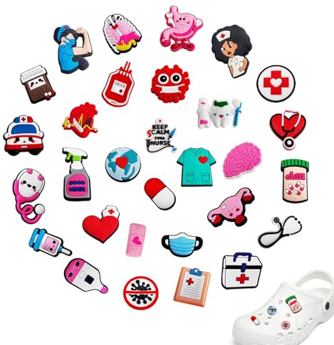 30 Stück Schuhanstecker Pins Anstecker Für Crocs Jibbitz, Schuh Charms Krankenschwester Medizin Schuhanhänger Karikatur Arzt Nurse Zubehör Für Clogs DIY Dekorationen, Kinderpartys Geschenk