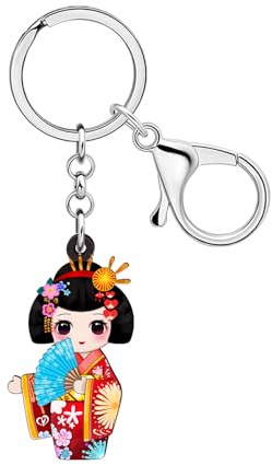 WEVENI Anime Kimono Muñeca Japonesa Llavero Acrílico Colgantes Muñecas Kokeshi Llavero Accesorios Kawaii Regalos para Mujer Niña