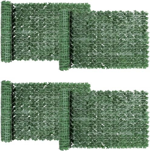 Lierre artificiel - Lot de 4 clôtures de balcon résistantes aux UV - Clôture décorative pour mur de jardin et intimité - 1 x 3 m - Feuille de vigne décorative