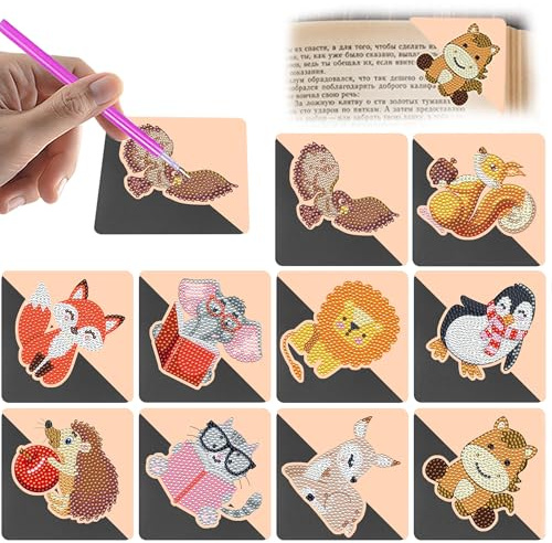 Glamifyr 10 Stück Diamond Painting Lesezeichen,Lesezeichen Diamond Painting Tier,Pinguin,Pferd,Personalisierte Bookmark Mädchen Jungen für Erwachsene,7 8 9 10 11 12 Jahre Geburtstagsgeschenke DIY Set