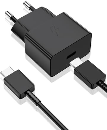 iMangoo 25W Chargeur USB C Secteur avec 1m Câble USB C pour Samsung S26 | Prise Secteur USBC Adapteur pour Galaxy A17 A16 A57 A37 A26 A56 A36 S25 S24 S23 S22 S21 S20 Ultra S10 S9 A06 Z Fold7 Noir