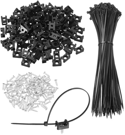 sourcing map 240 piezas de 1,5 cm tipo base de montaje tipo sillín con bridas de cable de 8 pulgadas y tornillos de rosca M3, juego de abrazaderas de soporte organizador de alambre, color negro