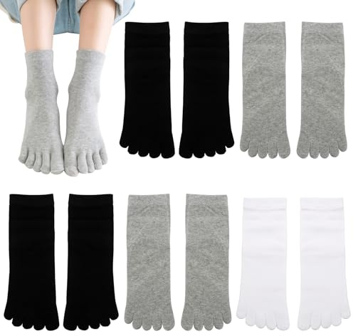 Soleeya 5 Pairs Womens Toe Socks Running Five Finger UK 3-6, Breathable Mini Crew Cotton Toe Separator Socks for Running Women Hiking Sports Athletic (A)