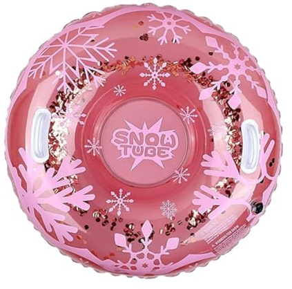 MotiveTech Tubo de Nieve Inflable, Trineo de Nieve para Niños de 91 Cm, Tubo de Nieve Resistente con Asa, Tubo de Trineo de Invierno para Adultos, Juguete, Rosa