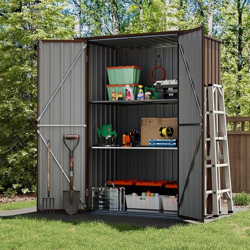 UDPATIO Gartenschrank wetterfest Outdoor mit 3 verstellbaren Regalen, 118x81.7x171.5cm Geräteschuppen Metall, Gartenhaus Für Garten, Terrasse, Garage, Braun
