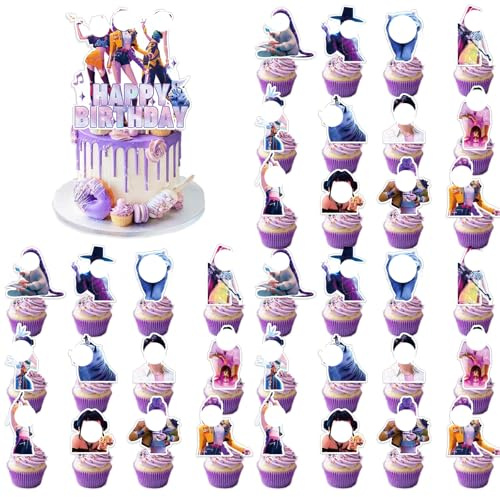 HTTDSLF 37 pcs Cupcake Toppers di K-pop, Decorazioni Torta Compleanno, Cupcake Adorabili Set, Hunters Decorazione per Compleanno, per Decorare Cupcake/Muffin/Torte/Altri Dolci