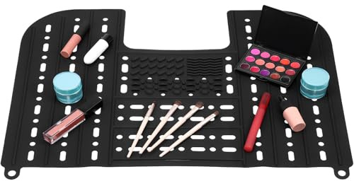 EPIGEIST Tapis en Silicone Pliable pour Maquillage et Organisation D'outils, Couverture de Lavabo Noire 55x43 Cm pour Routine de Maquillage Salle de Bain