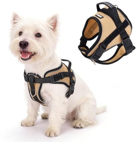 AIITLE Reflektierendes Hundegeschirr mit Griff, weich, bequem, für jedes Wetter, Netzgewebe, atmungsaktiv, verstellbar, Welpengeschirr für kleine, mittelgroße Hunde (Khaki, M)