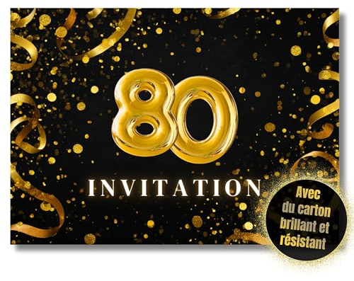 HIDEBLOOM Einladungskarten 80 Geburtstag - 12 Stück - DIN A6 (10,5cm x 14,8cm) - Einladungen Geburtstag Einladungskarten Geburtstag