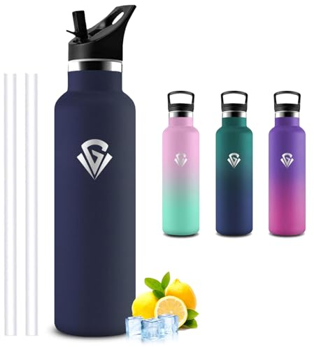 Botella Termica 1 litro- Botella Agua Acero Inoxidable con Pajita- Cantimplora sin BPA- A Prueba de Fugas- Cantimplora Acero Inoxidable- Fácil de limpiar, Termo para Correr, Deportes, Running
